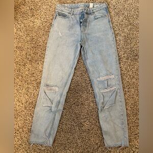 &Denim, Size 2,button fly,Casual Light Blue Distressed Boyfriend Jeans,low waist